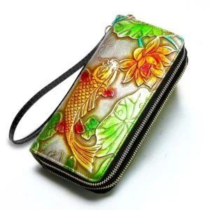 Porte-carte femme cuir style portefeuille long